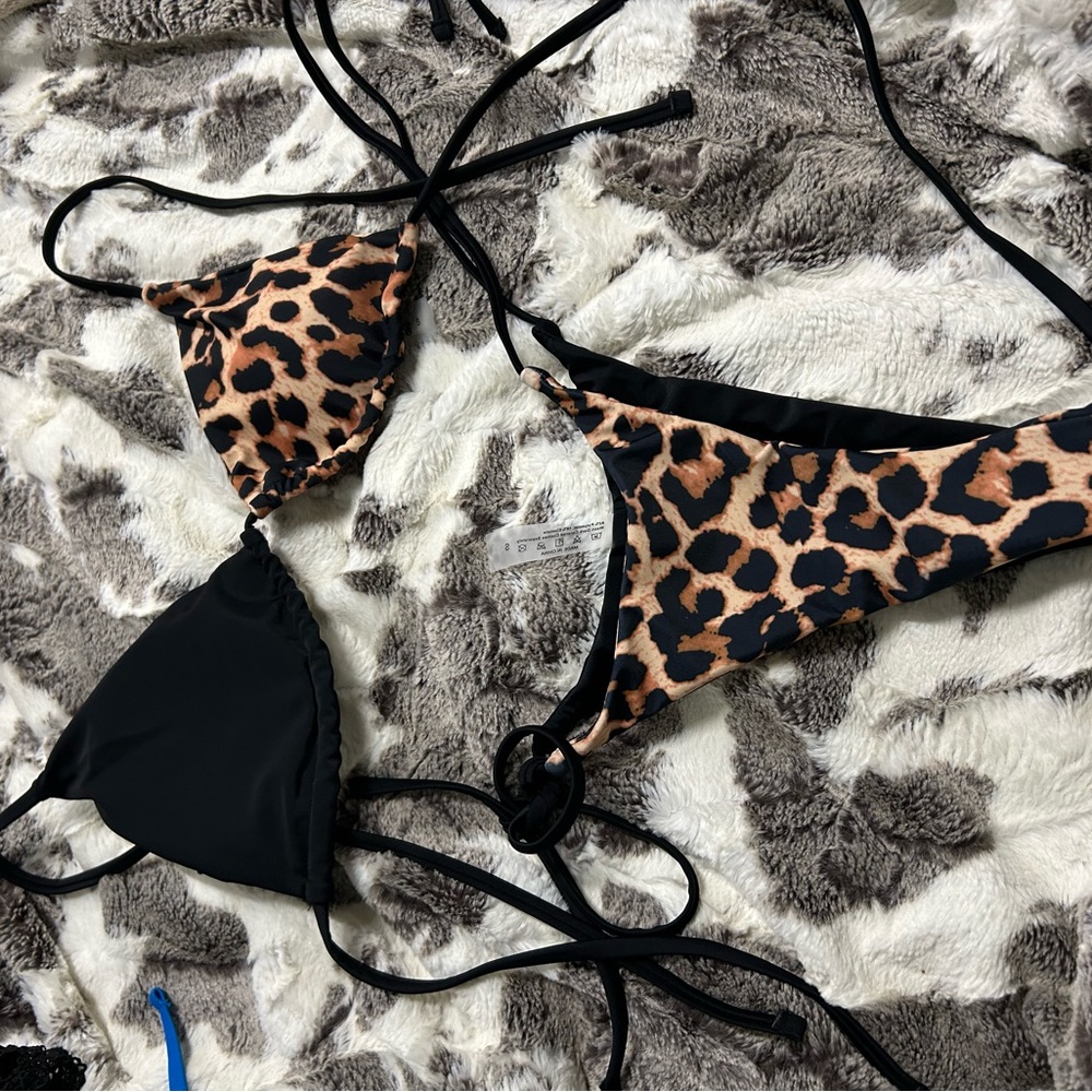 SHEIN Animal Print Bikini with Black Trim